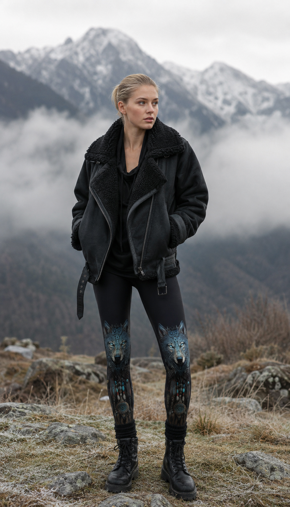 Blue Wolf tribal leggings