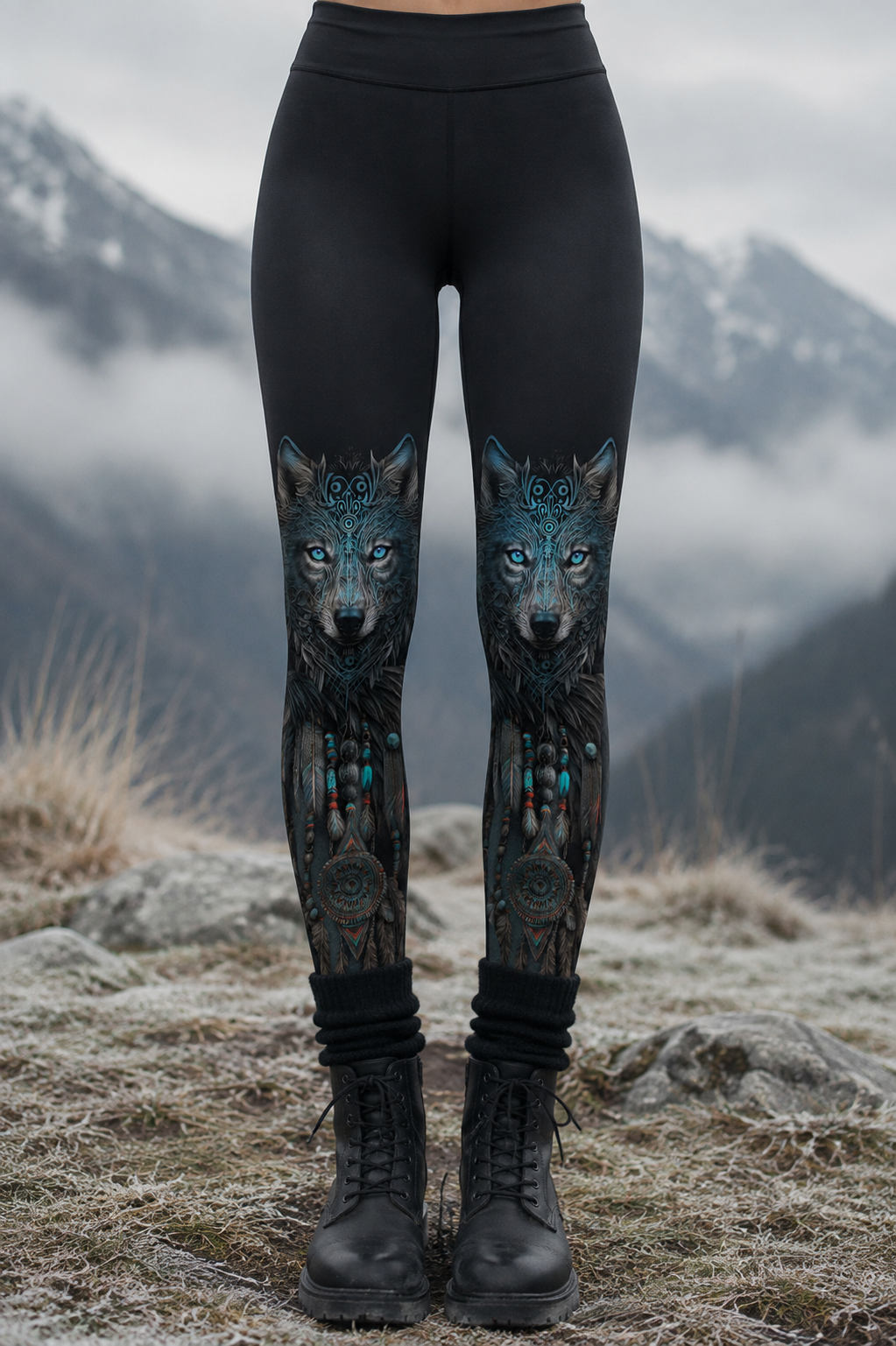 Blue Wolf tribal leggings